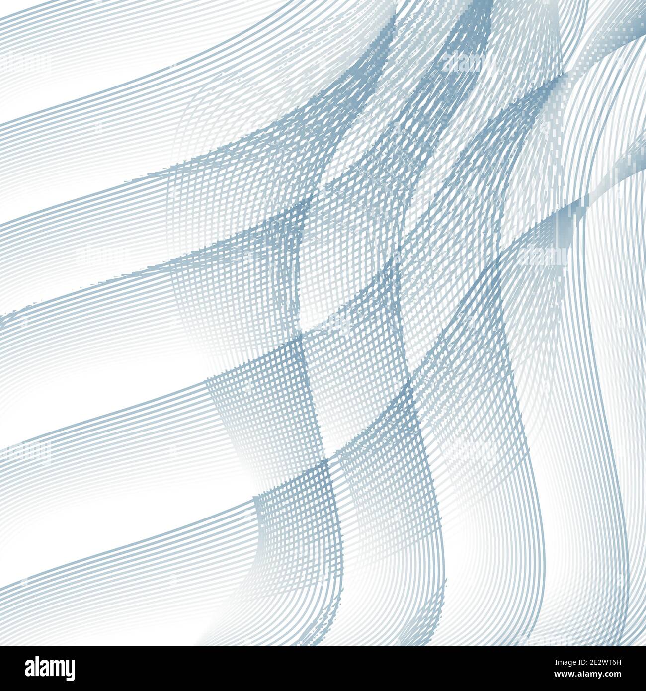 Pattern tecnologico line-art. Curve di ordito grigio chiaro, sfondo bianco. Linee incrociate sottili e ondulate. Disegno astratto vettoriale. Scienza, concetto industriale Illustrazione Vettoriale