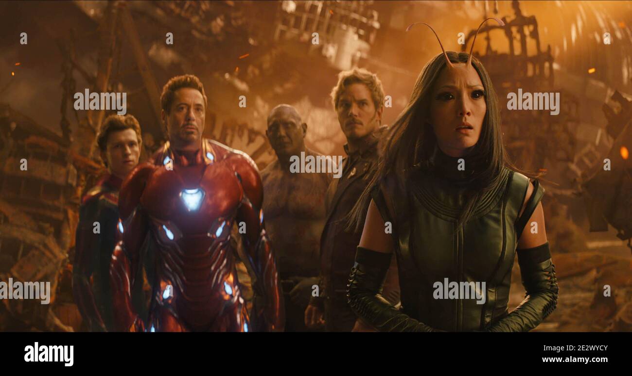 Marvel Studios' AVENGERS: INFINITY WAR, con Robert Downey Jr. Come Iron Man/Tony Stark, Chris Pratt come Peter Quill / Star-Lord, Zoe Saldaña come Gamora, Dave Bautista come Drax The Destroyer. Foto Stock