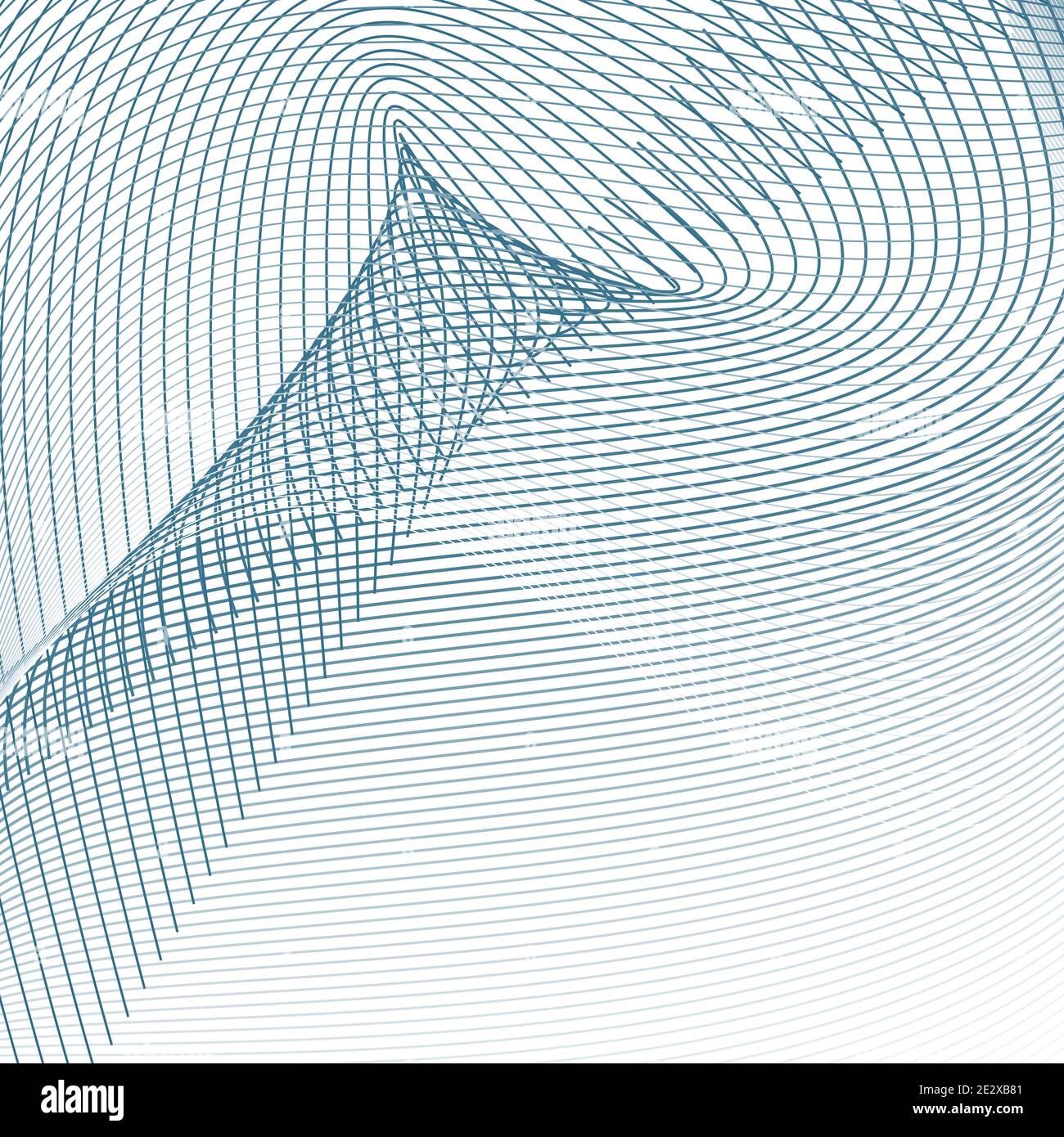 Concetto di energia. Sfondo bianco. Suono, onde radio. Blu scuro, grigio che interseca curve sottili. Progettazione tecnologica astratta. Pattern vettoriale line art Illustrazione Vettoriale