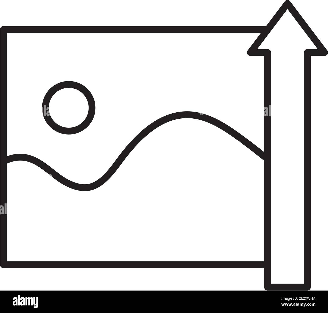 foto delle onde marine e del sole con freccia in su icone stile linea Illustrazione Vettoriale