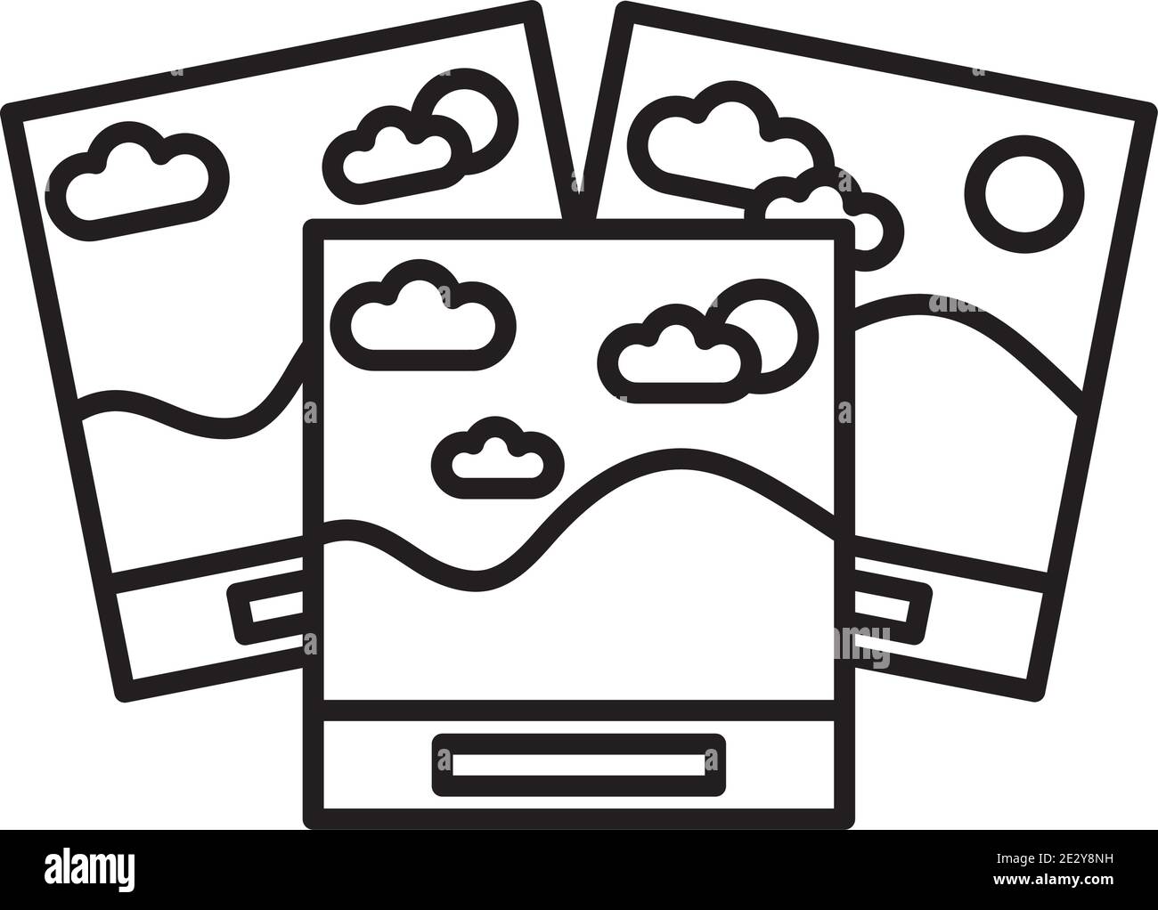 immagini con onde di mare e sole stile di linea di scena Illustrazione Vettoriale