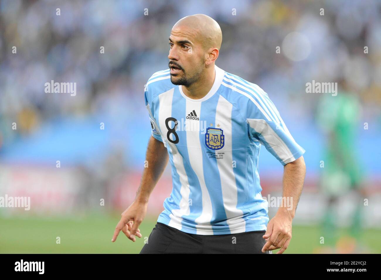 Juan Sebastian Veron Argentina durante la Coppa del mondo FIFA Sud Africa 2010, gruppo B, Argentina contro Nigeria all'Ellis Stadium di Johannesburg, Sudafrica, il 12 giugno 2010. L'Argentina ha vinto 1-0. Foto di Henri Szwarc/ABACAPRESS.COM Foto Stock