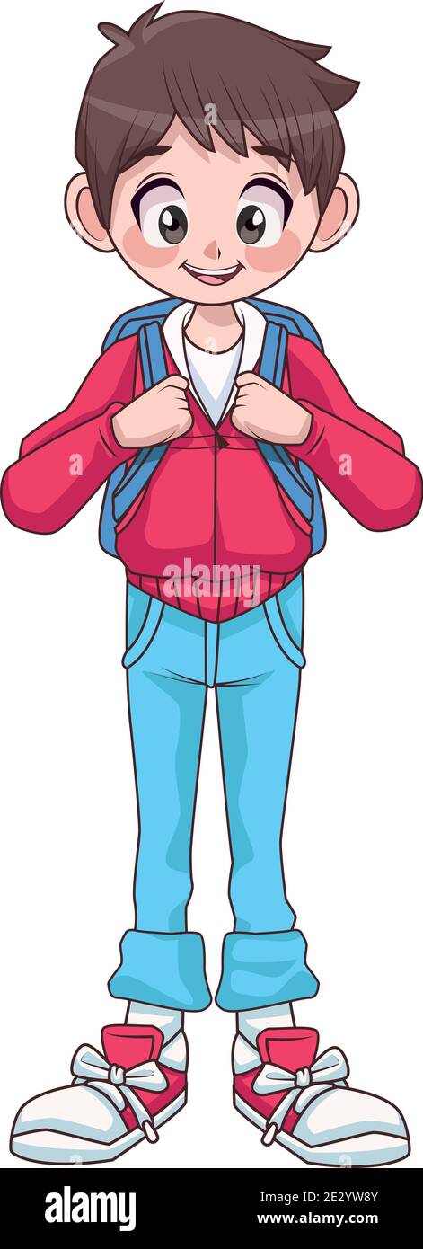 bambino adolescente giovane ragazzo con schoolbag carattere disegno di illustrazione vettoriale Illustrazione Vettoriale