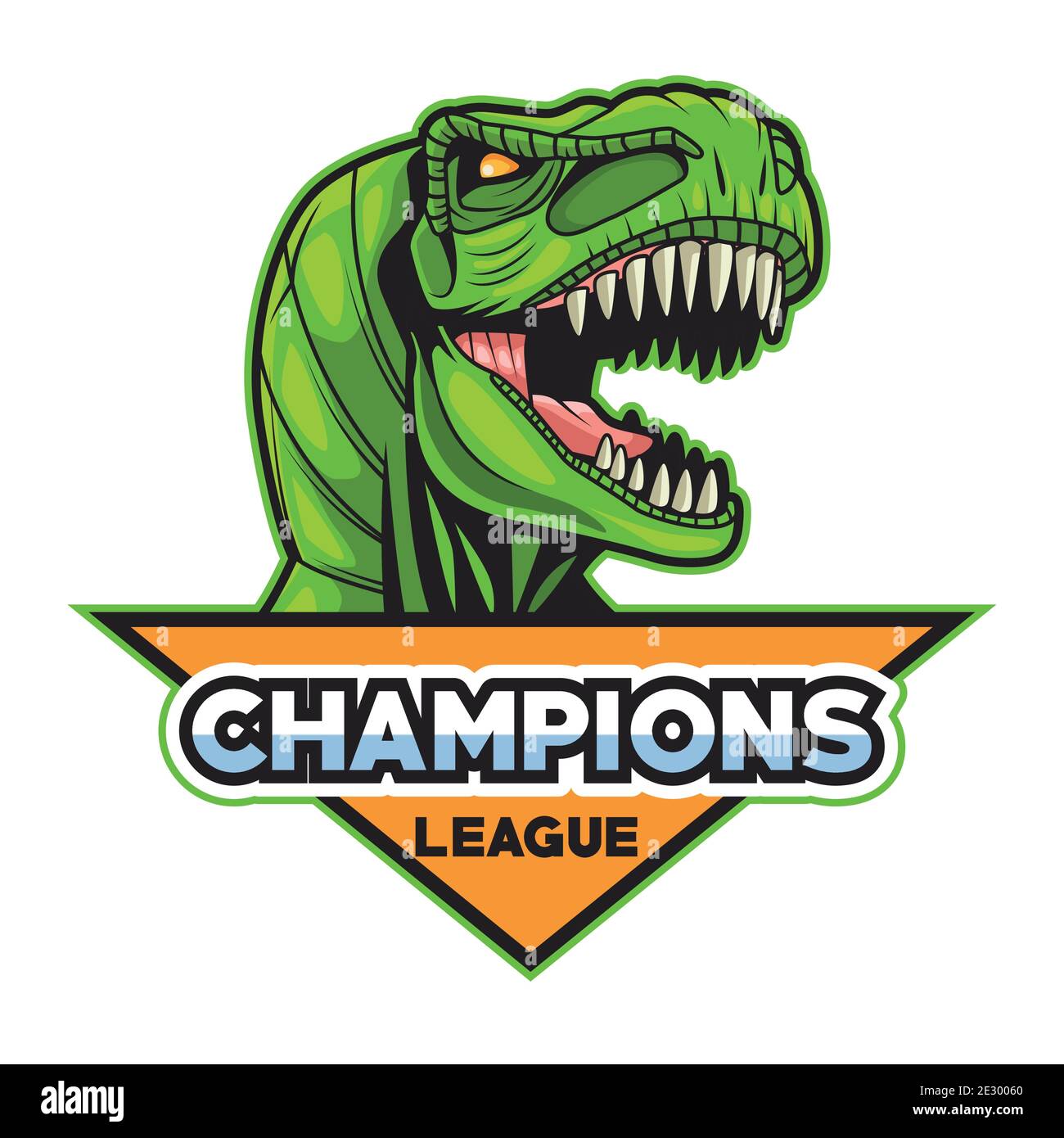 tyrannosaurus rex animale selvaggio testa con champions league scritta vettore disegno dell'illustrazione Illustrazione Vettoriale