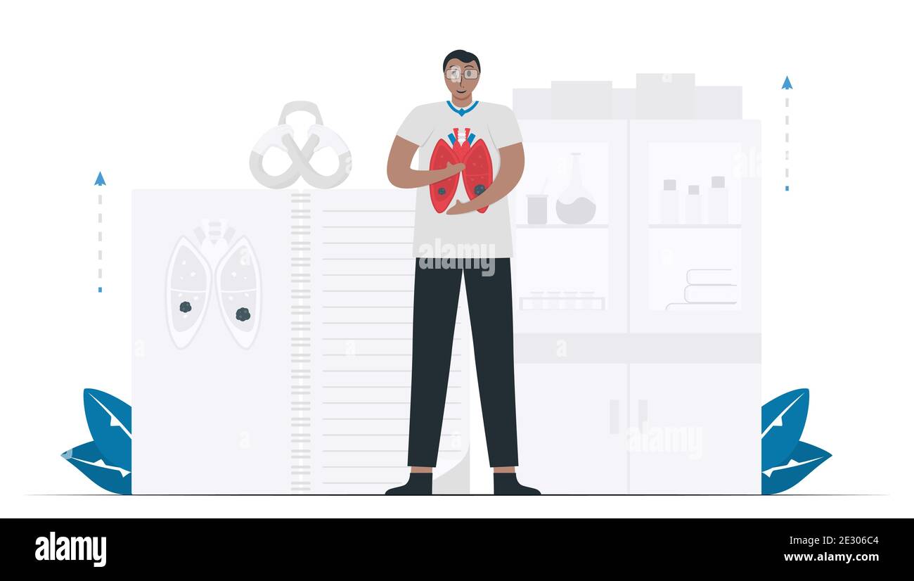 Mese di consapevolezza del cancro polmonare, novembre. La gente vive ancora con cancro polmonare. Cura e test. Immagine vettoriale piatta isolata su sfondo bianco. Illustrazione Vettoriale