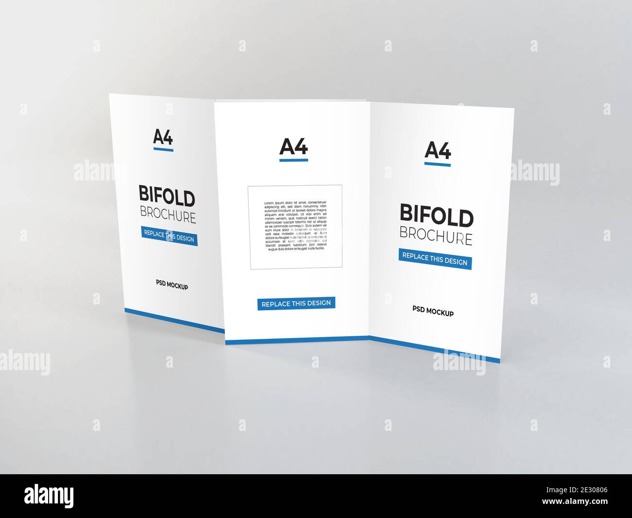 Modello di Mockup PSD per brochure a due pieghe in formato A4 realistico Foto Stock