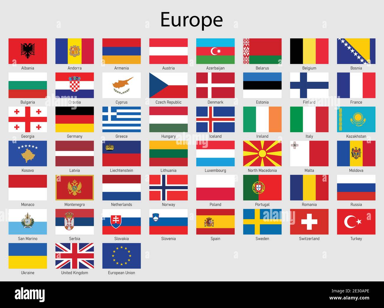 Serie di bandiere Paesi europei, tutta la raccolta di bandiere europee Illustrazione Vettoriale