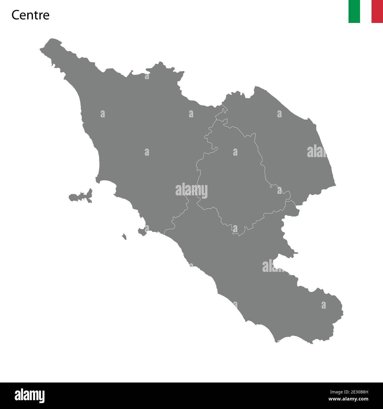 Mappa di alta qualità Regione centrale d'Italia, con confini delle province Illustrazione Vettoriale