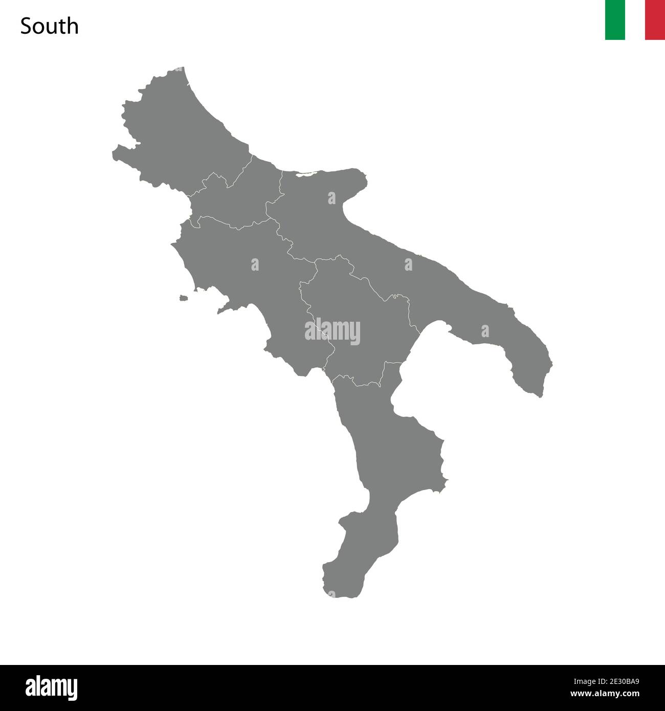 Mappa di alta qualità Regione Sud d'Italia, con confini delle province Illustrazione Vettoriale