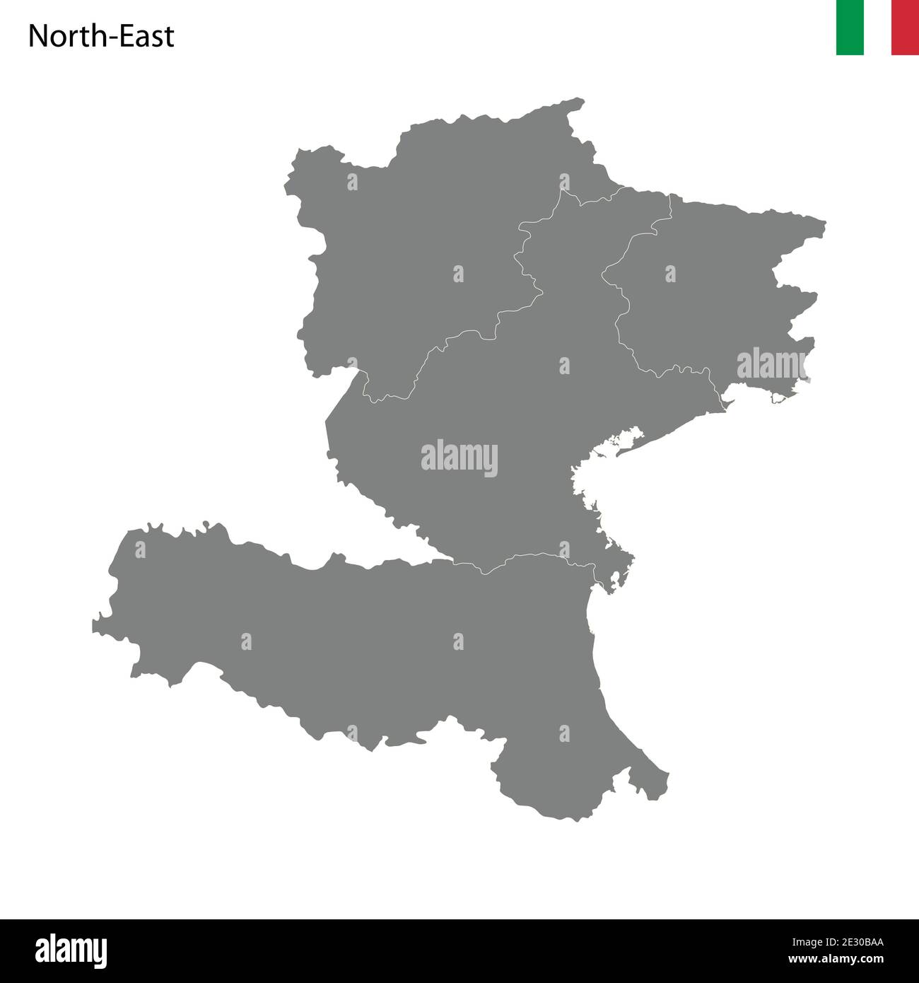 Mappa di alta qualità Regione Nord-Est d'Italia, con confini delle province Illustrazione Vettoriale