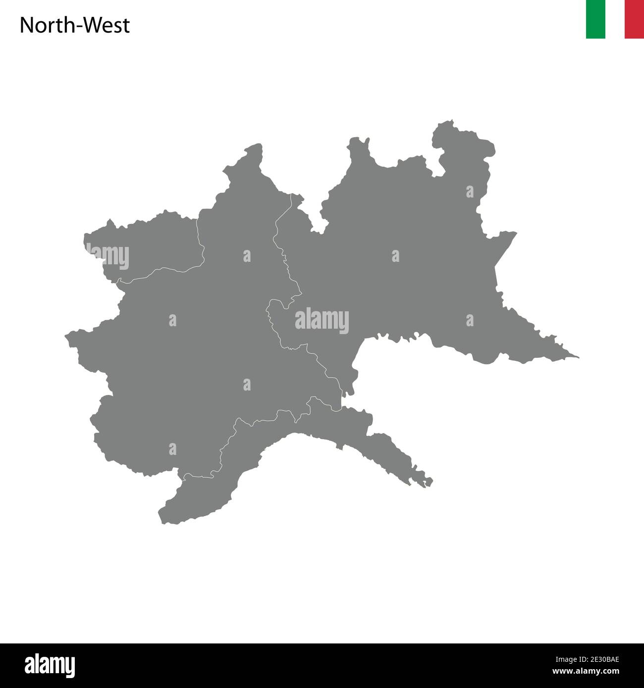 Mappa di alta qualità Regione Nord-Ovest d'Italia, con confini delle province Illustrazione Vettoriale