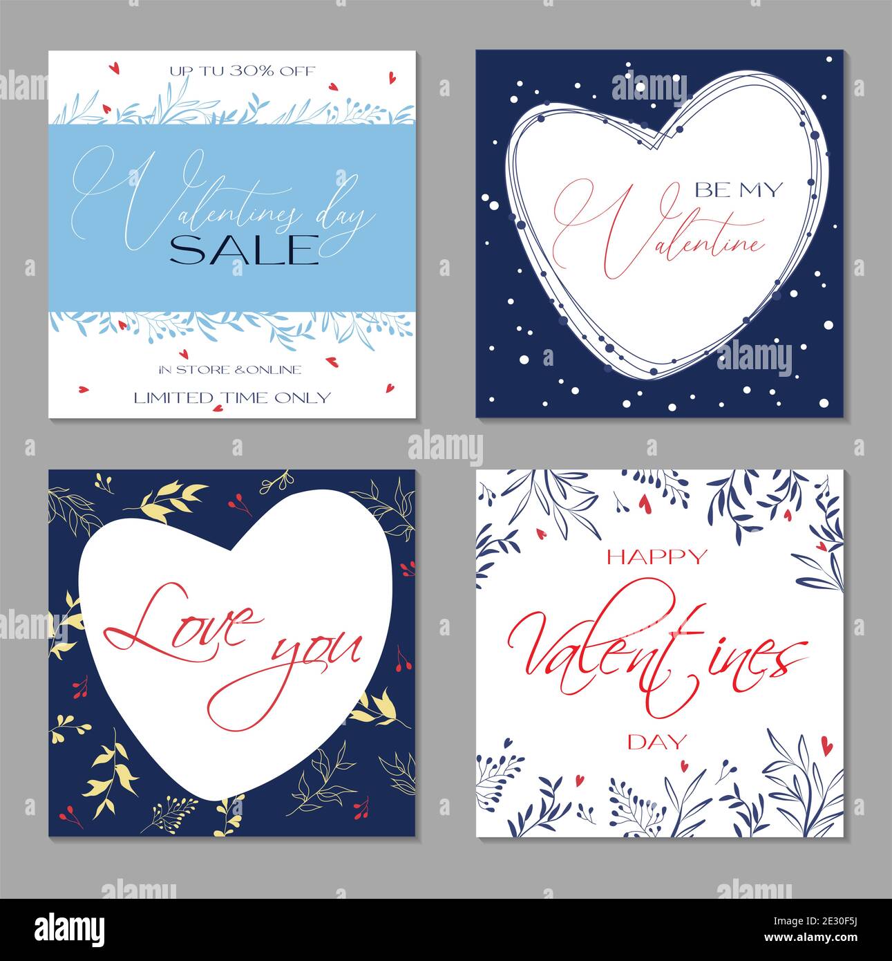 Biglietti d'auguri per il buon giorno di San Valentino. Modelli di arte quadrata astratta alla moda. Adatto per post sui social media, app mobili, banner e web intern Illustrazione Vettoriale