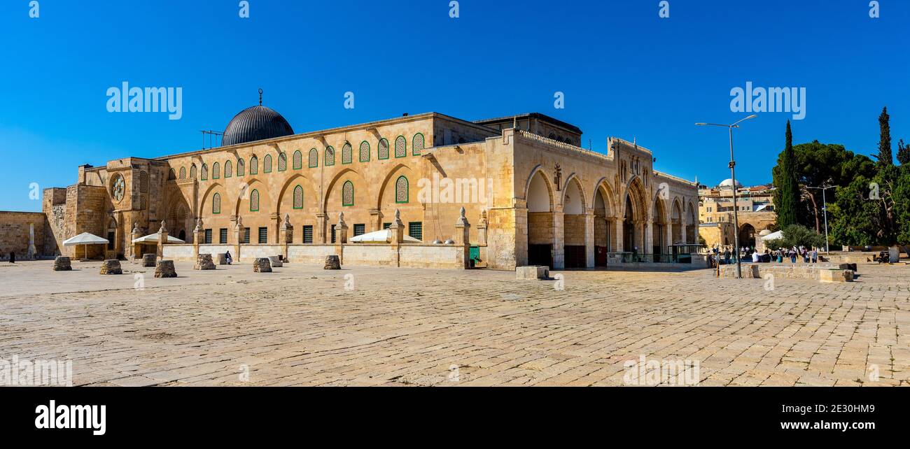 Gerusalemme, Israele - 12 ottobre 2017: Faade della Moschea di al-Aqsa luogo sacro islamico sul Monte del Tempio nella Città Vecchia di Gerusalemme Foto Stock