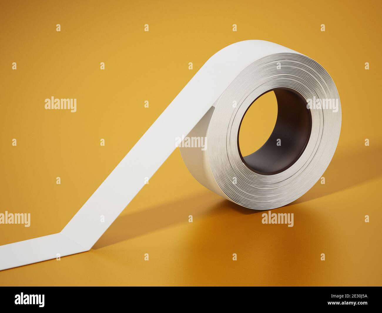 Nastro elettrico bianco isolato su sfondo giallo. Illustrazione 3D. Foto Stock