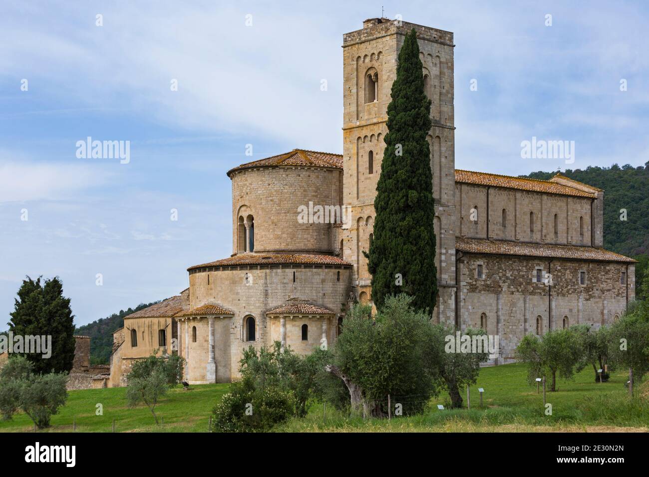Abbazia di Sant'Antimo, Sant Antimo, Abbazia di Sant'Antimo, vicino Montalcino, Toscana, Italia nel mese di maggio Foto Stock