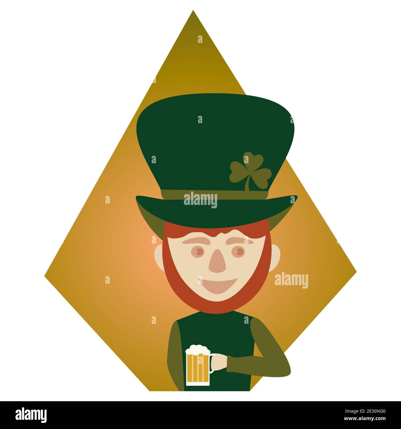 Leprechaun con tazza di birra. Giorno di San Patrizio. Illustrazione vettoriale isolata per icona o elemento di disegno. Stile grasso Illustrazione Vettoriale