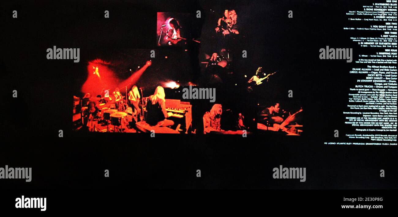 The Allman Brothers Band: 1971. Live doppio LP totale copertina interna: At Fillmore East Foto Stock