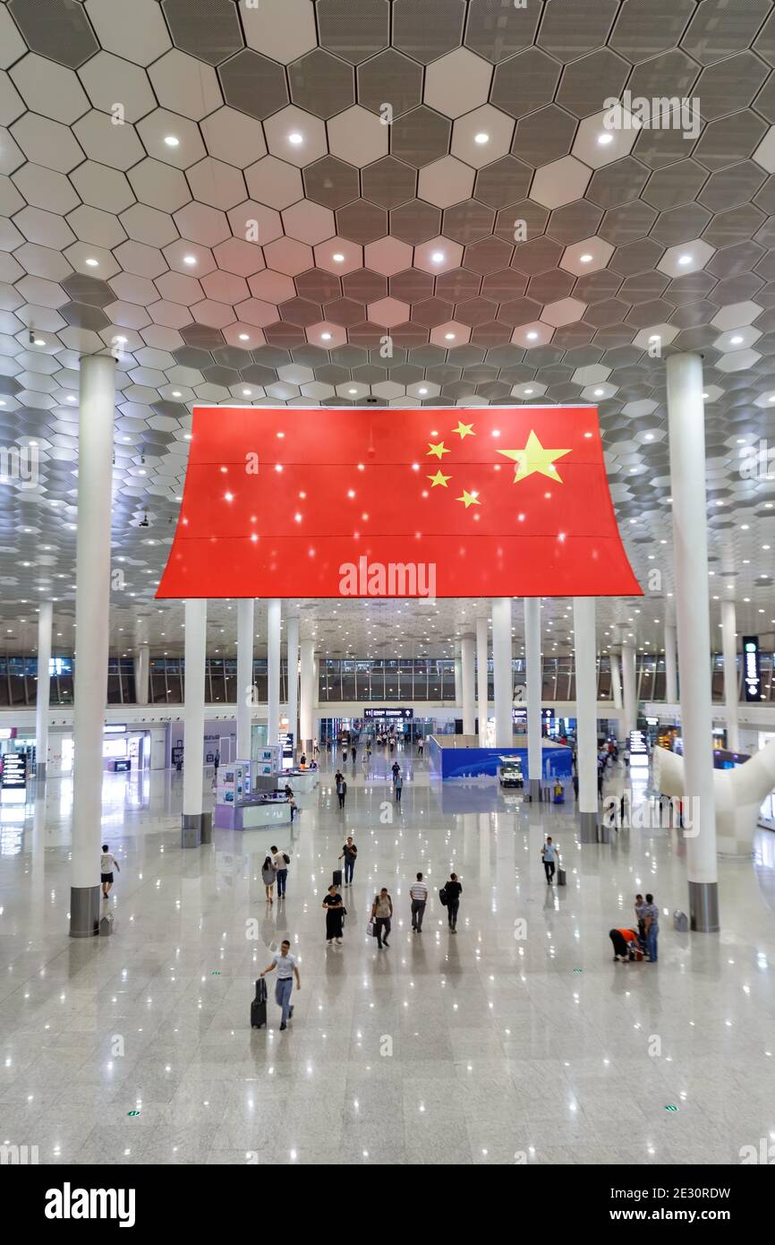 Shenzhen, Cina - 25 settembre 2019: Terminal dell'aeroporto internazionale di Shenzhen (SZX) in Cina. Foto Stock