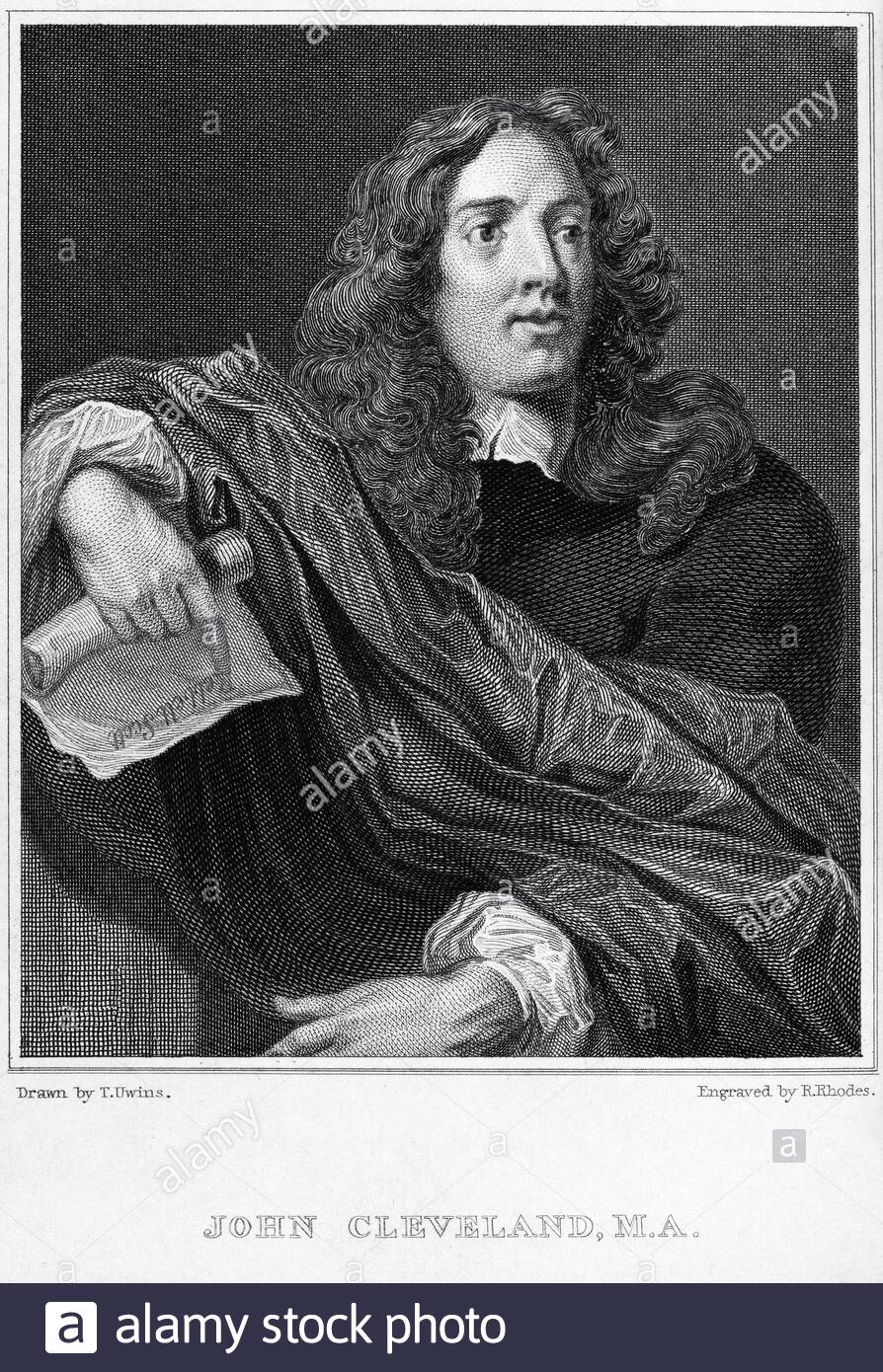 John Cleveland Portrait, 1613 – 1658, fu un poeta inglese che sostenne la causa Royalista nella guerra civile inglese, incisioni d'epoca del XIX secolo Foto Stock