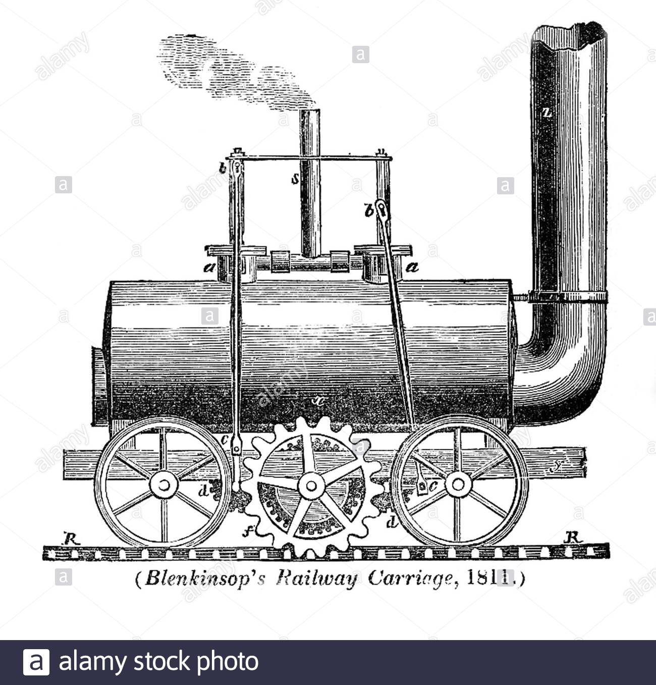 John Blenkinsop, 1783 – 1831, fu un ingegnere minerario inglese e inventore di locomotive a vapore, che progettò la prima locomotiva ferroviaria pratica nel 1811, illustrazione d'epoca del 1830 Foto Stock