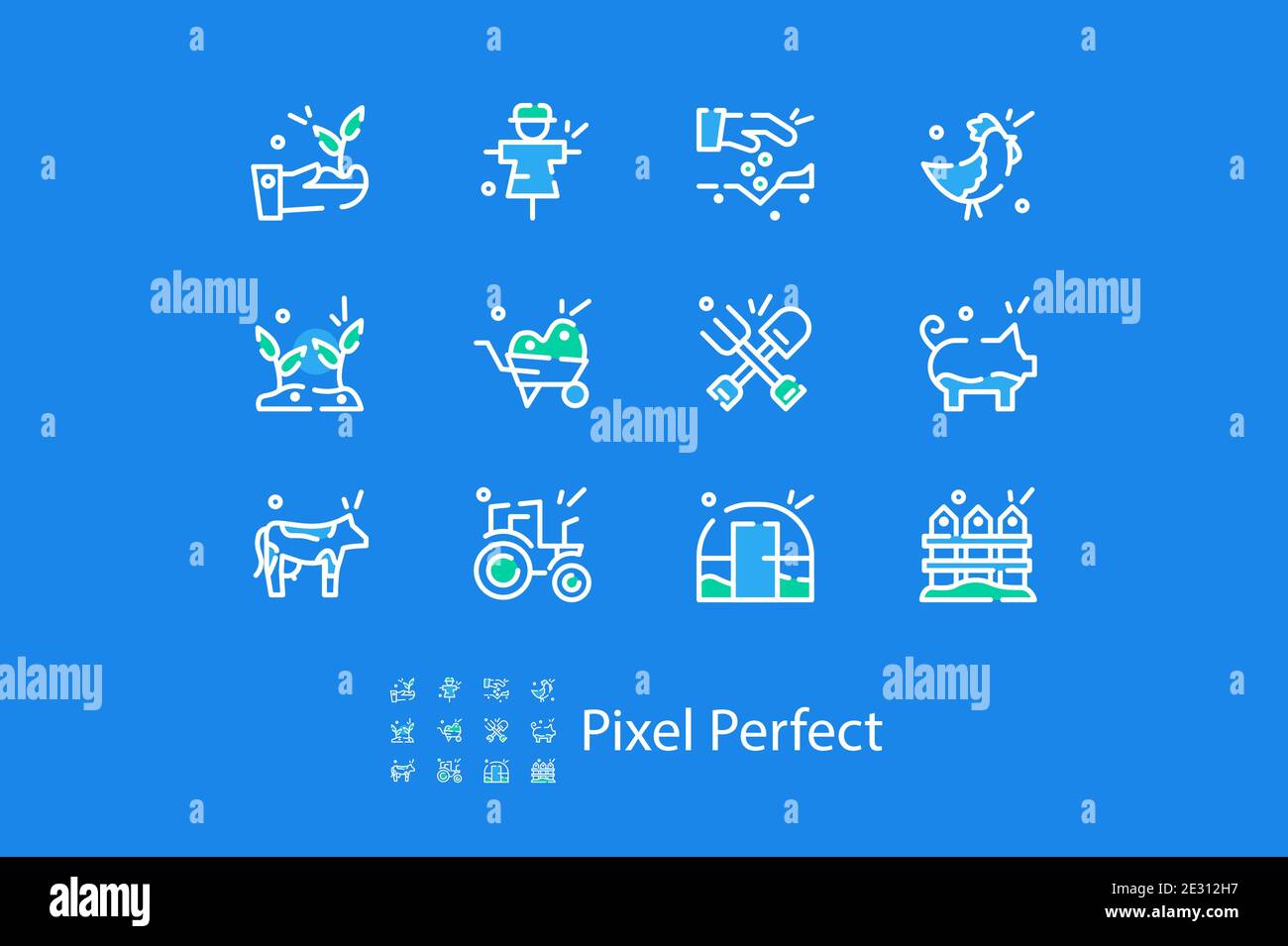 Icone lineari sul tema dell'agricoltura in pixel Perfect 48 volte Illustrazione Vettoriale
