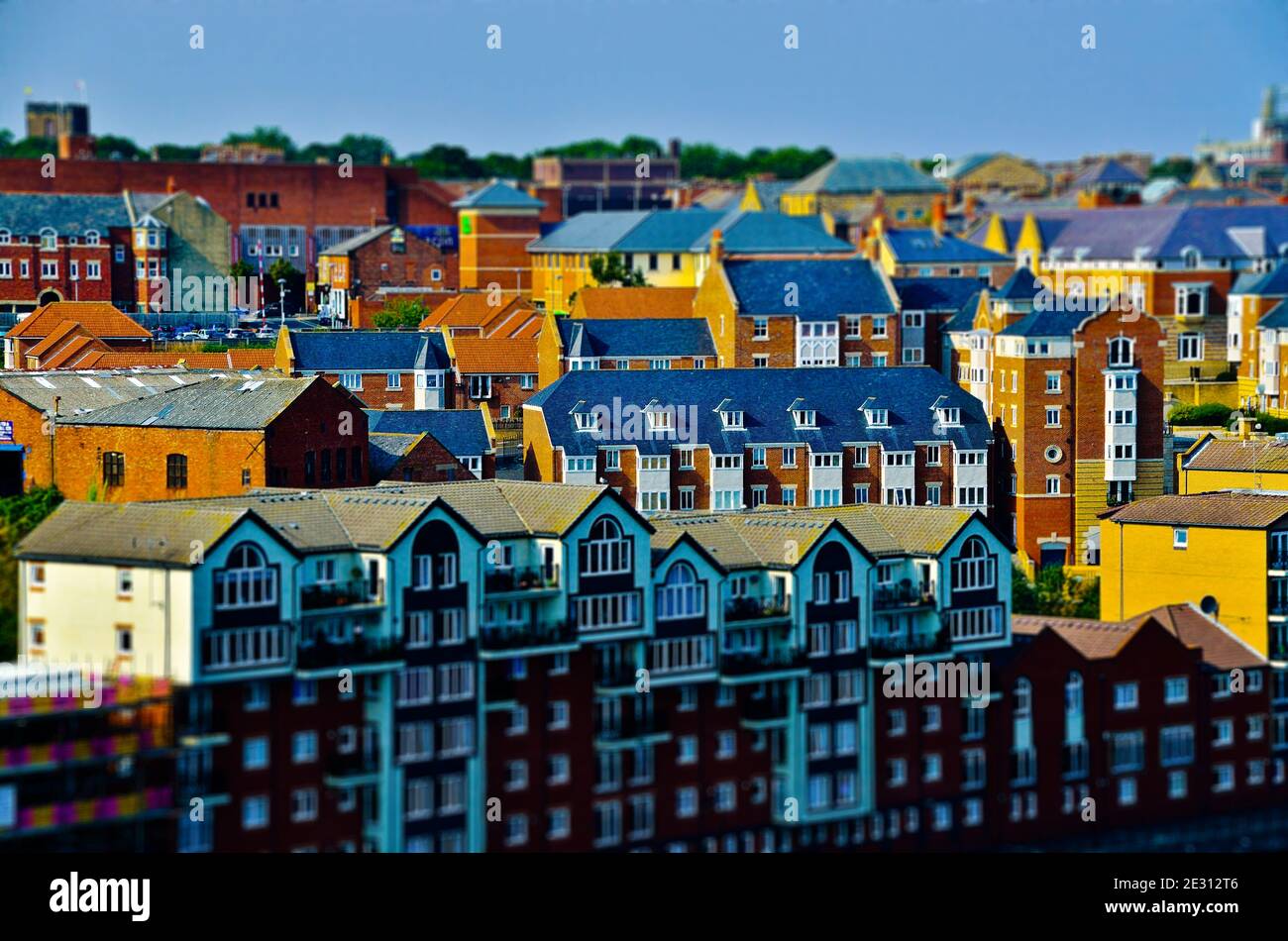 vista in miniatura della città di newcastle con molte belle case colorate Foto Stock