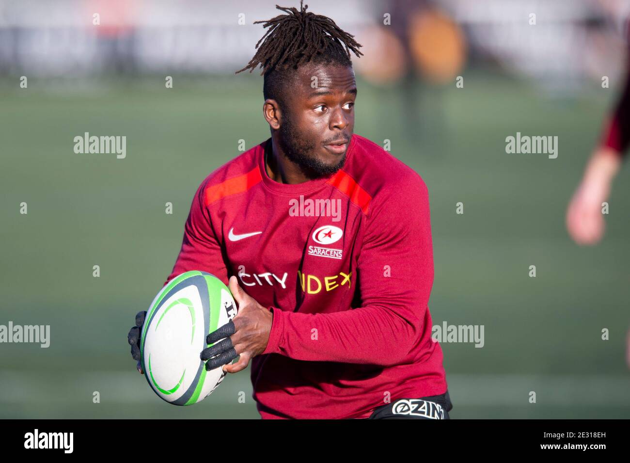 Rotimi Segun di Saracens prima della partita del campionato RFU al Trailfinders Sports Club, Ealing Picture di Daniel Murphy/Focus Images/Sipa USA 07432 188161 16/01/2021 Foto Stock