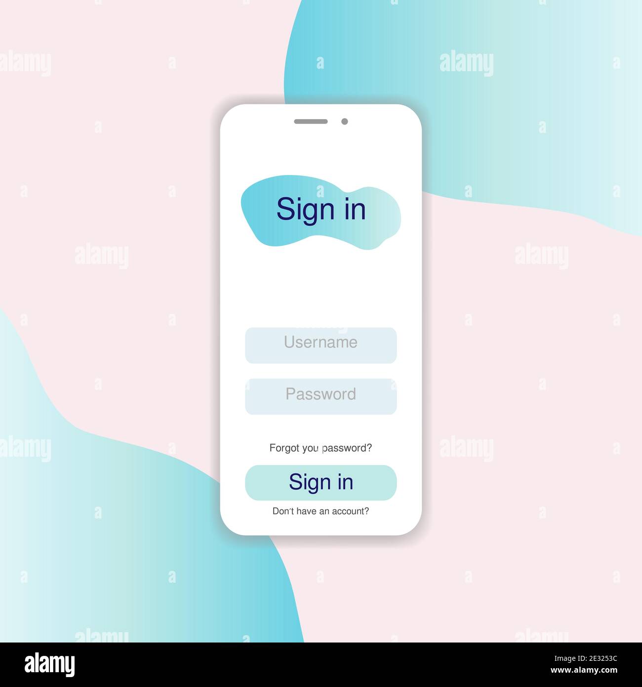 Schermata di accesso. Concetto di progettazione dell'interfaccia utente mobile pulita. Applicazione di accesso con finestra modulo password. Illustrazione di Vector Flat. Account profilo cliente Illustrazione Vettoriale