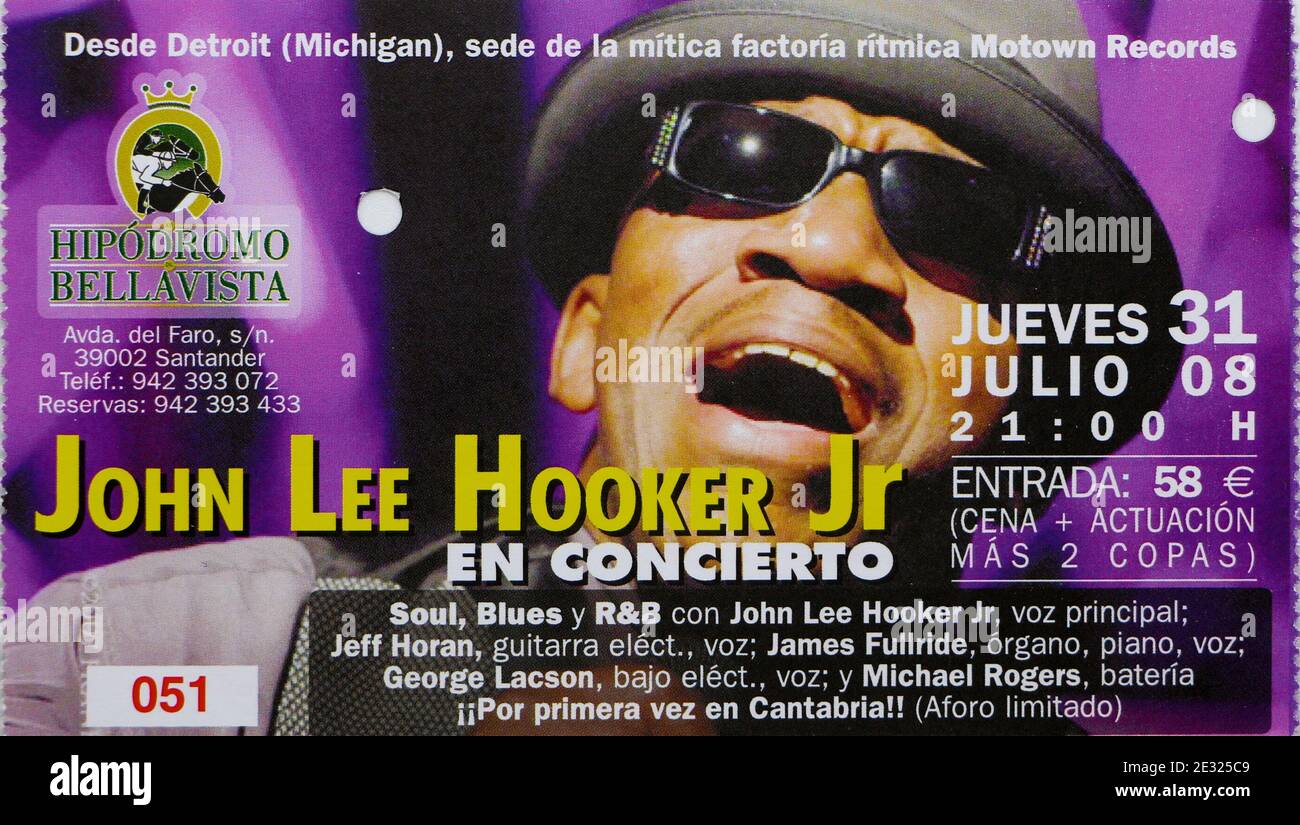 Biglietto John Lee Hooker Jr in concerto all'Hipodromo Bellavista Santander Cantabria Spagna giovedì 31 luglio 2008 Foto Stock