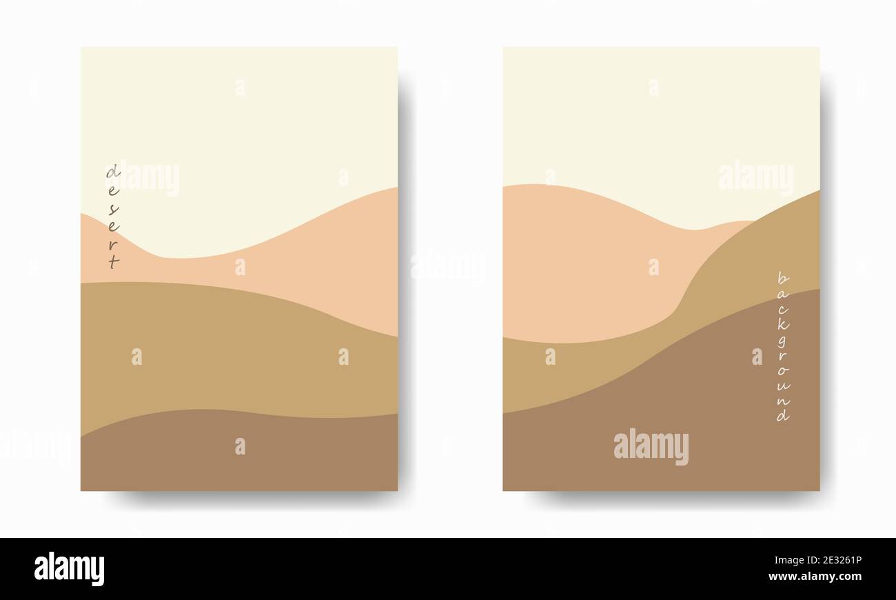 Set di due astratti sfondo deserto paesaggio. Scena naturale per la creazione di copertine. Forma d'onda per poster, brochure, volantino. Immagine piatta vettoriale Illustrazione Vettoriale