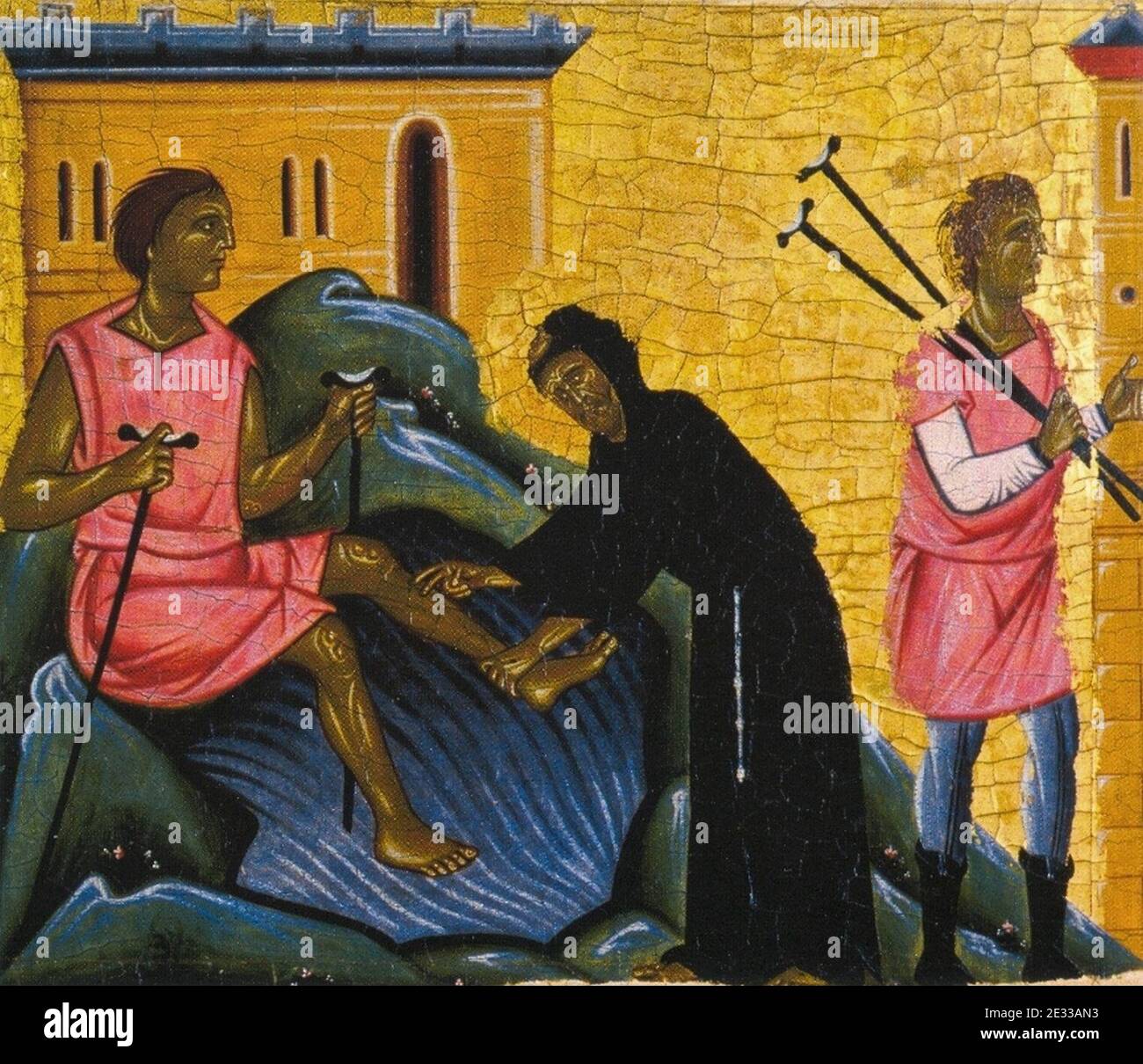 Maestro della croce 434 e maestro di santa maria primerana, san francesco e memorie della sua vita (dettaglio custodione di bartolomeo da narni), pistoia, Foto Stock