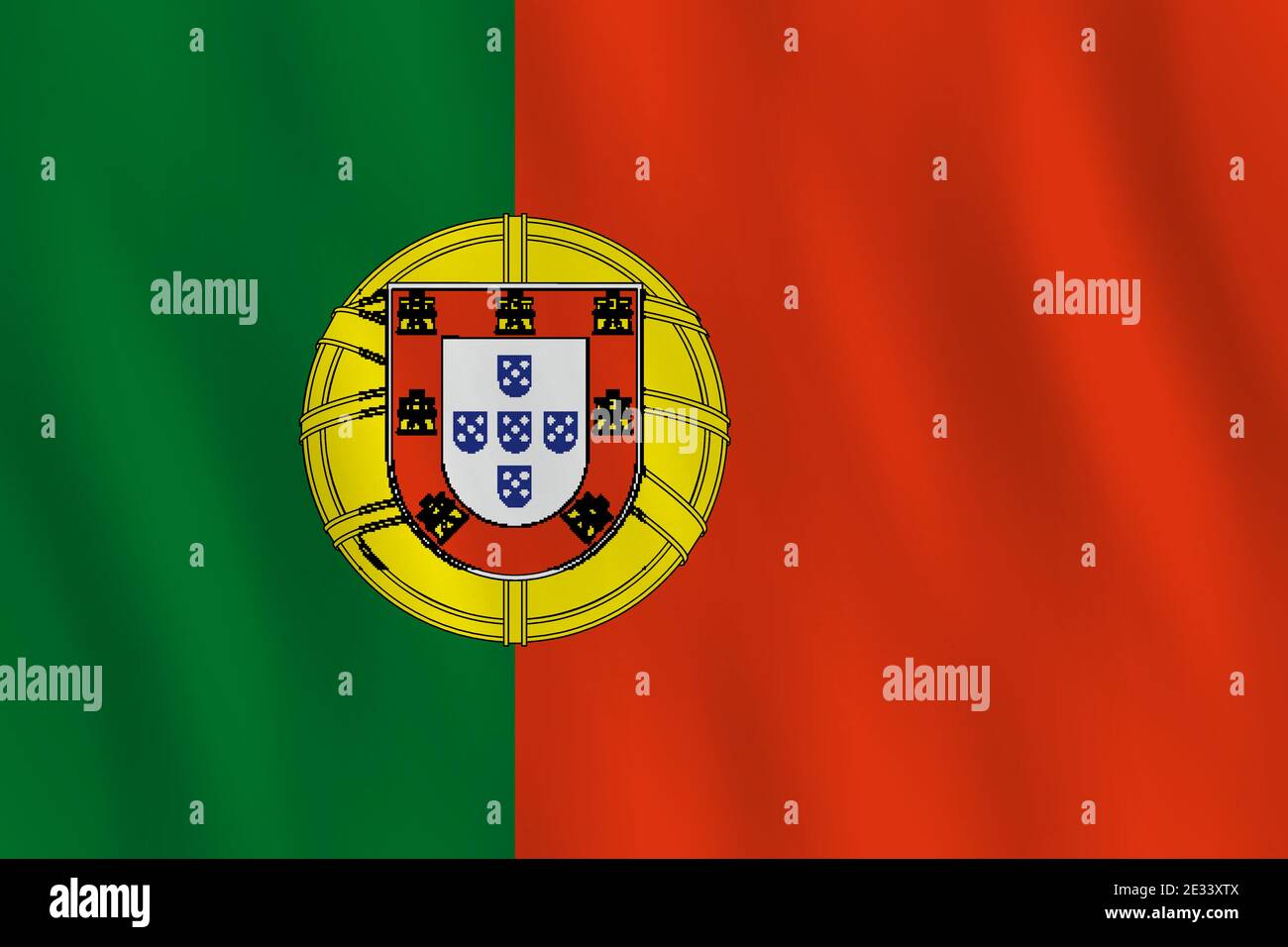Bandiera portoghese con effetto ondulato, proporzione ufficiale. Illustrazione Vettoriale