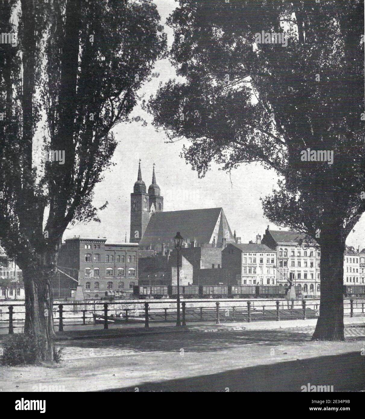 Magdeburg Blick auf die Johanneskirche. Foto Stock