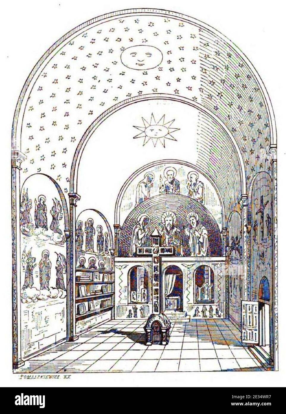 Interno della chiesa di Lashkheti (Bernoville, 1875). Foto Stock