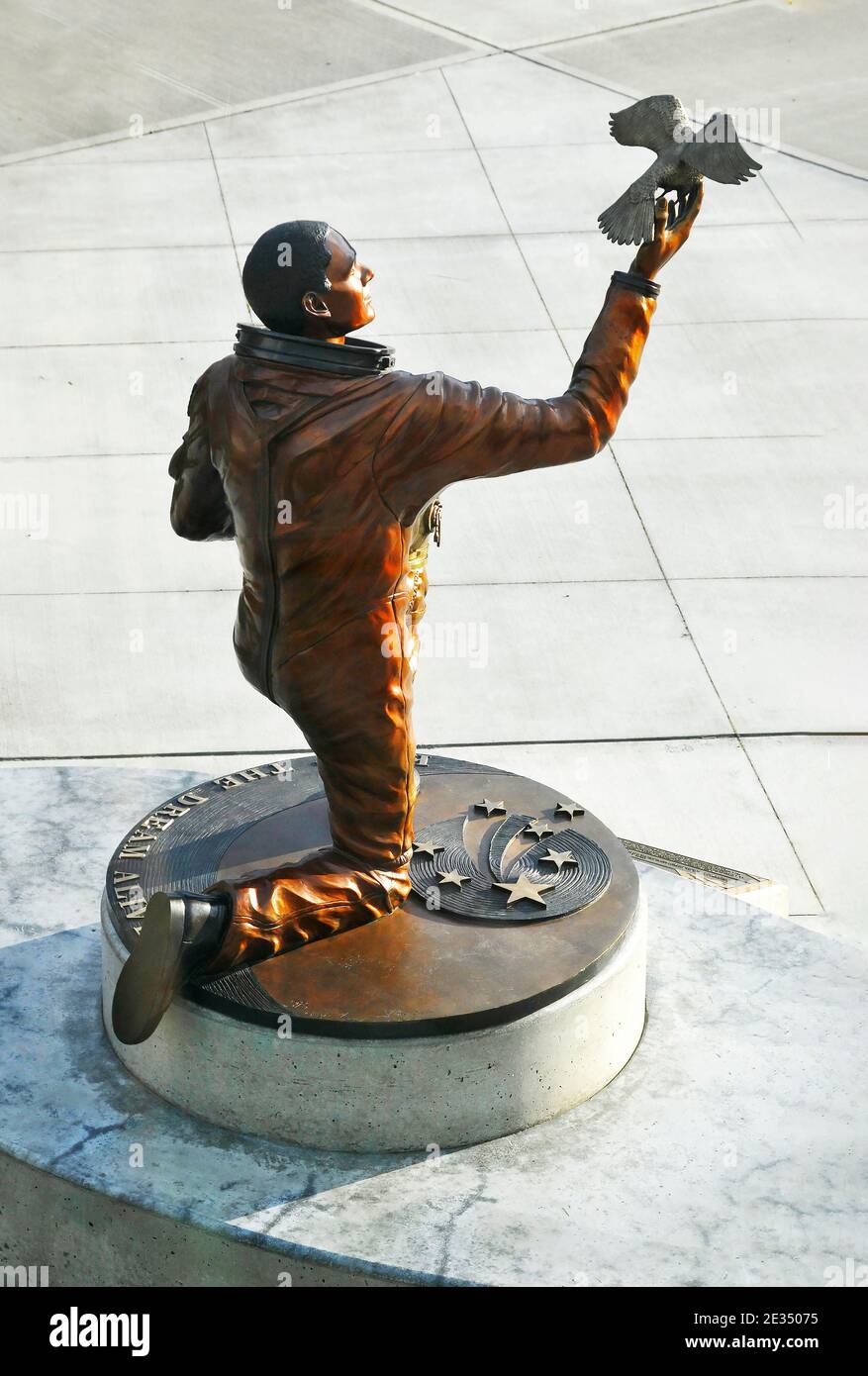 Vista posteriore della Statua dell'astronauta, il Museo del volo, Seattle, Washington, WA, USA Foto Stock