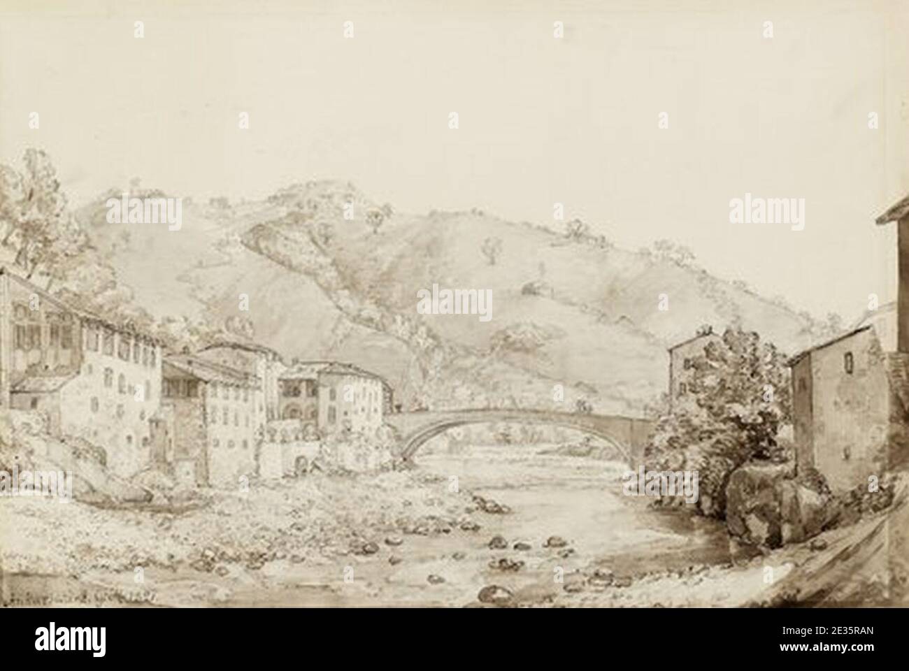 M. G. Anckarsvärd, Vy över italiensk stad, tuschlavering 1821. Foto Stock