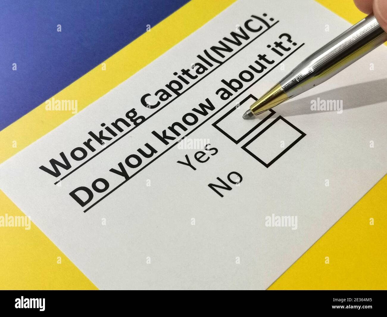 Una persona sta rispondendo alla domanda sul capitale circolante. Foto Stock