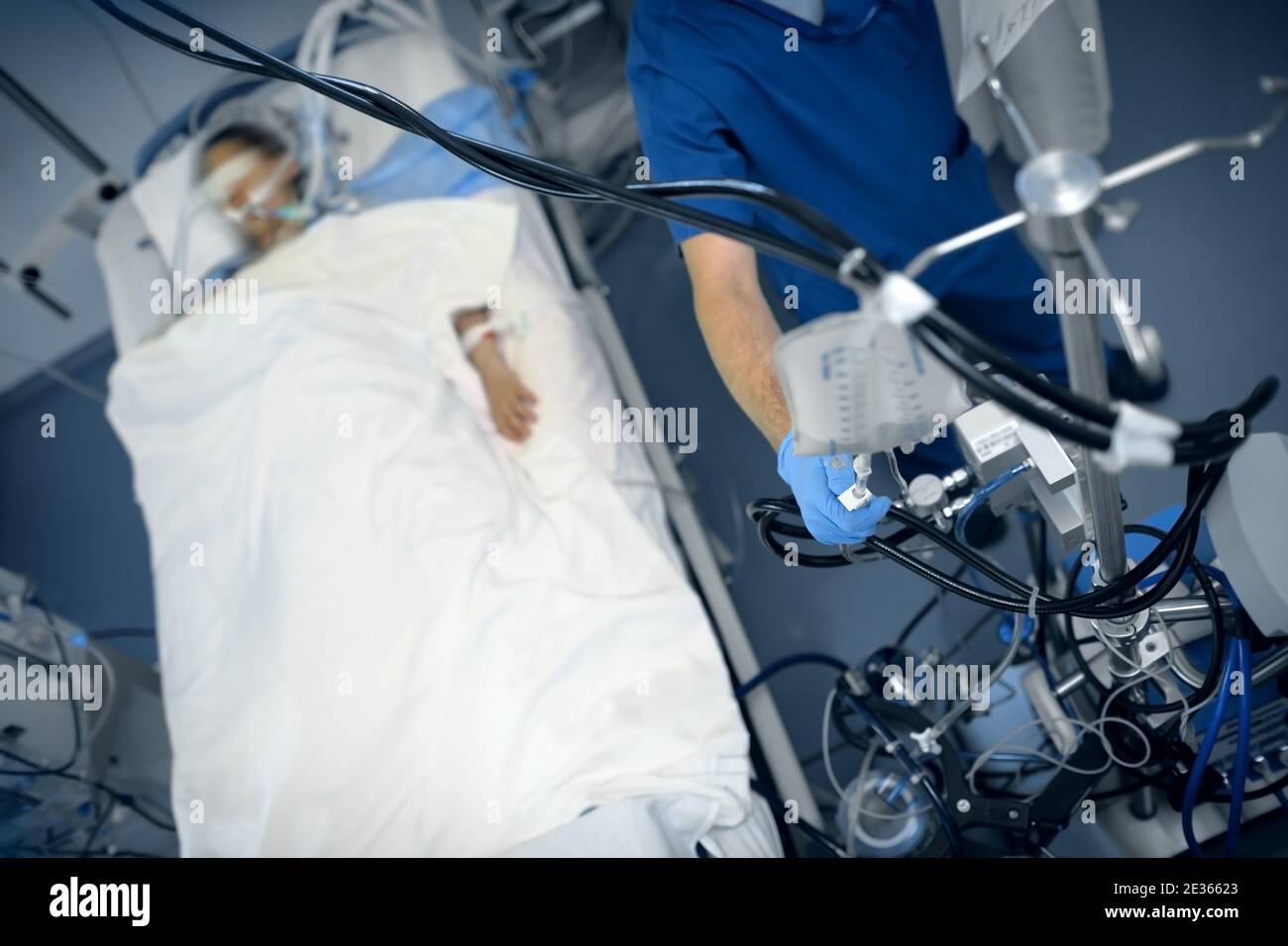 Assistenza al paziente nel reparto di terapia intensiva. Foto Stock