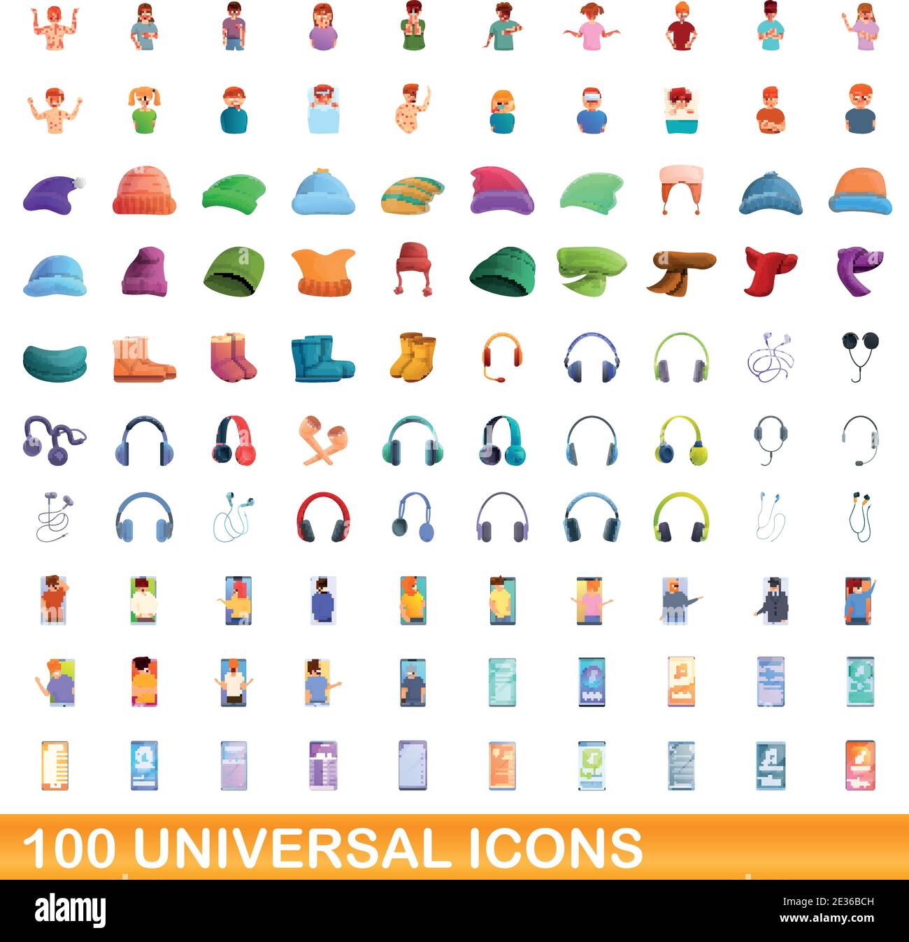 100 universal set di icone. Cartoon illustrazione di 100 icone universali set di vettore isolato su sfondo bianco Illustrazione Vettoriale