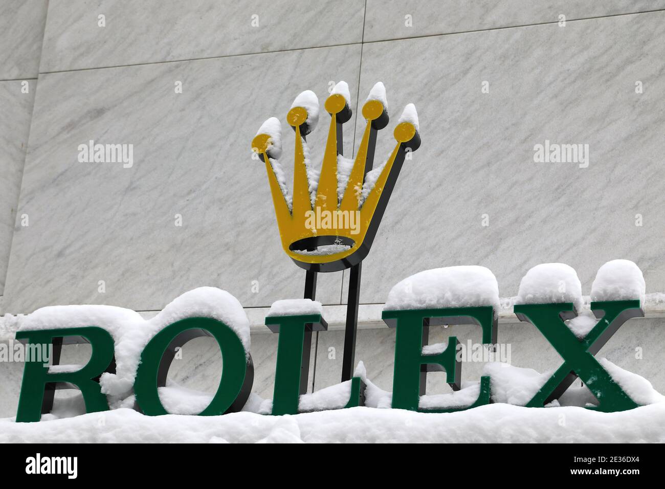 Il logo di Rolex (il prestigioso e lussuoso orologi svizzeri). Zurigo,  Svizzera, 17 gennaio 2021. Foto di Francois Glories/ABACAPRESS.COM Foto  stock - Alamy