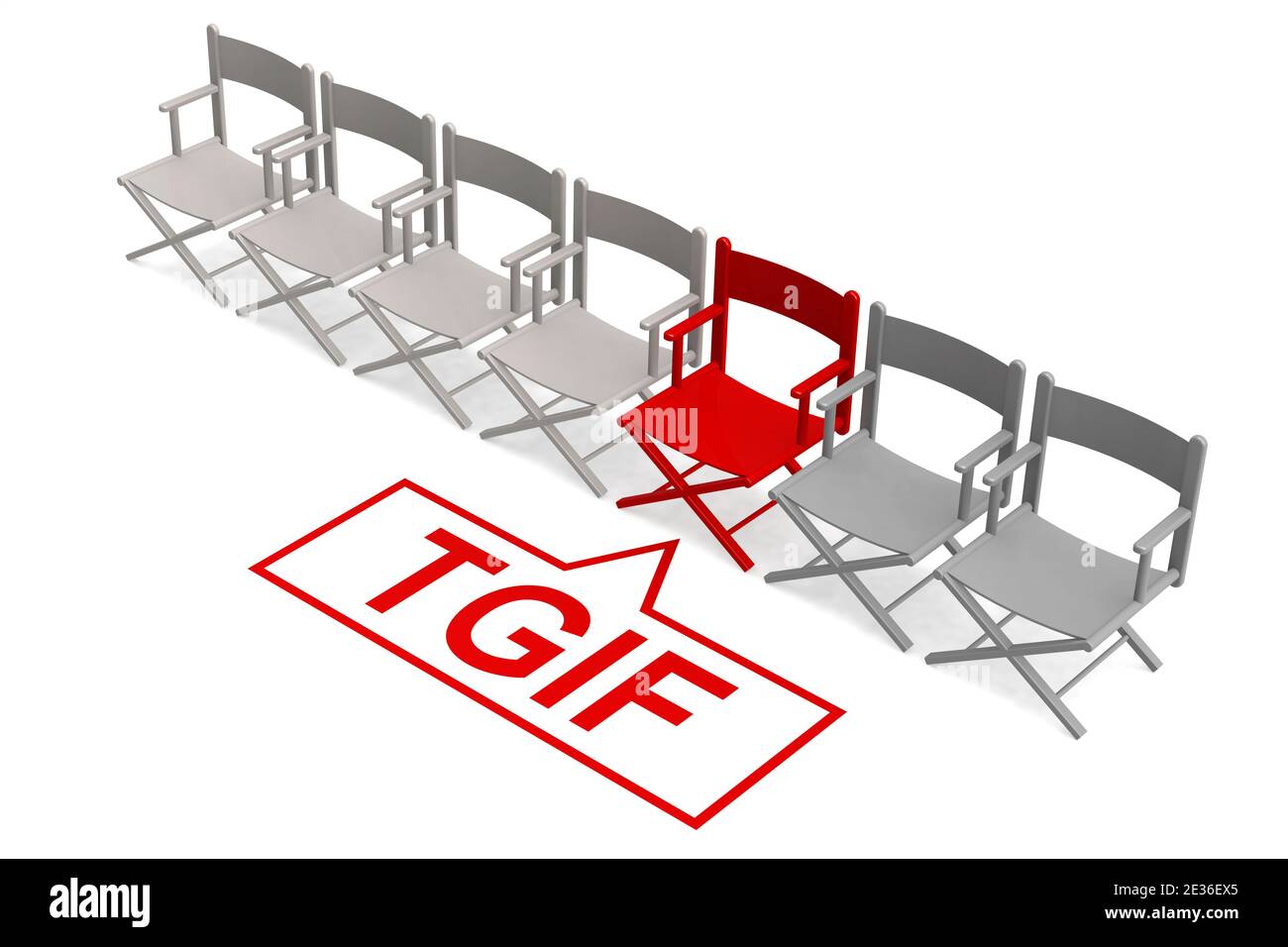 TGIF Concept con fila di sedie, rendering 3d Foto Stock