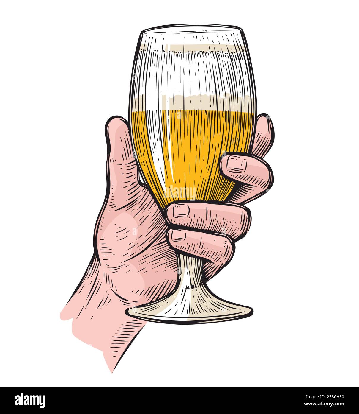 Tenere a mano un bicchiere di birra. Illustrazione del vettore delle bevande alcoliche Illustrazione Vettoriale