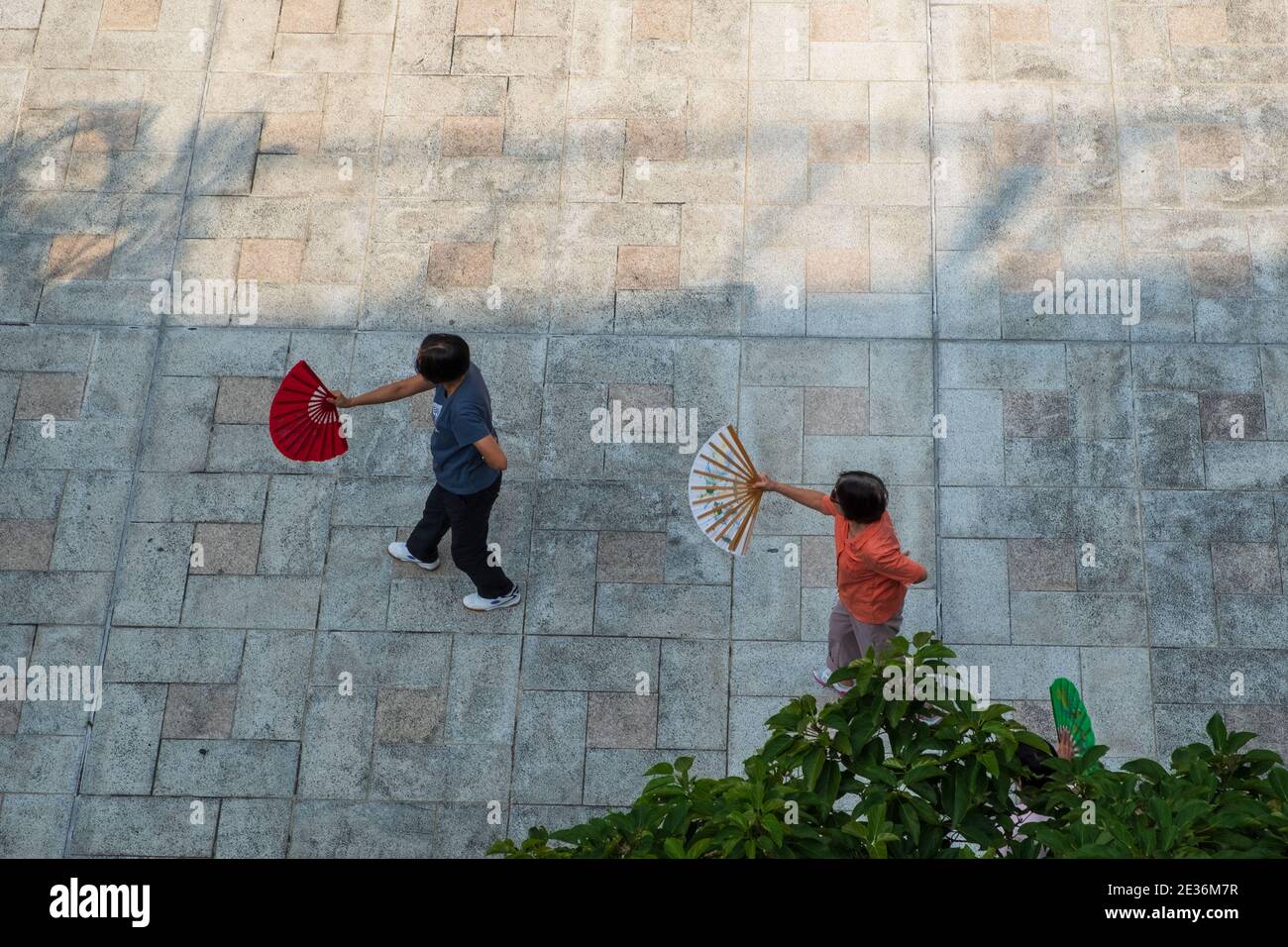 2 persone che praticano Tai chi la mattina presto ad Hong Kong Foto Stock