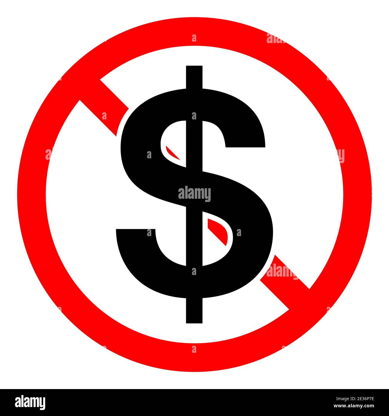 Nessun simbolo vettore di denaro. Segnale di stop cash money. Nessun simbolo del dollaro. Segnale vietato. Illustrazione Vettoriale