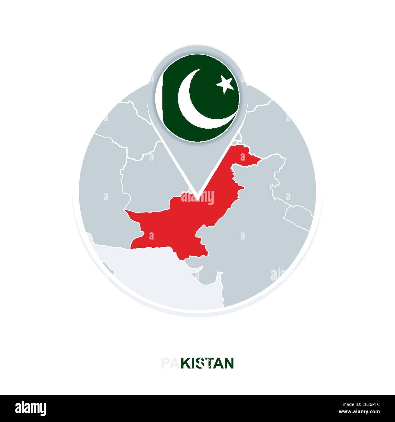 Mappa e bandiera del Pakistan, icona della mappa vettoriale con il Pakistan evidenziato Illustrazione Vettoriale