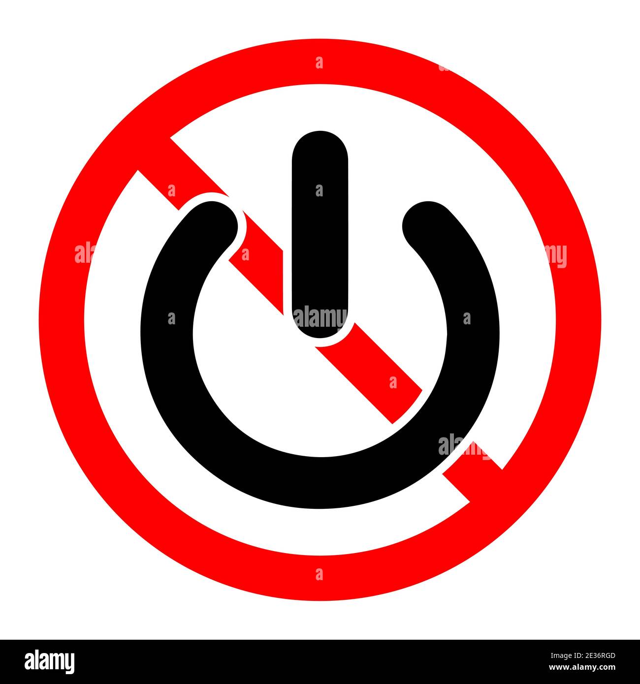 Nessun pulsante di accensione. Icona Power BAN. È vietato attivare o disattivare. Stop o BAN rosso con l'icona di accensione. Illustrazione vettoriale. Illustrazione Vettoriale