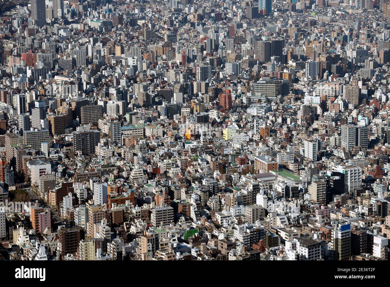 Gli edifici molto densi della città di Tokyo, la vista dalla piattaforma di osservazione Skytree. Foto Stock