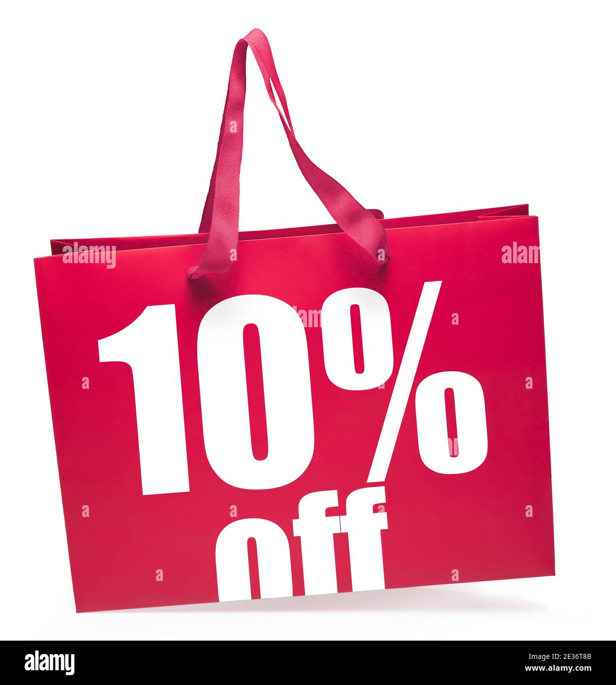 Borsa shopping rossa con 10% di sconto sul messaggio in vendita e Handles.Clipping percorso Foto Stock