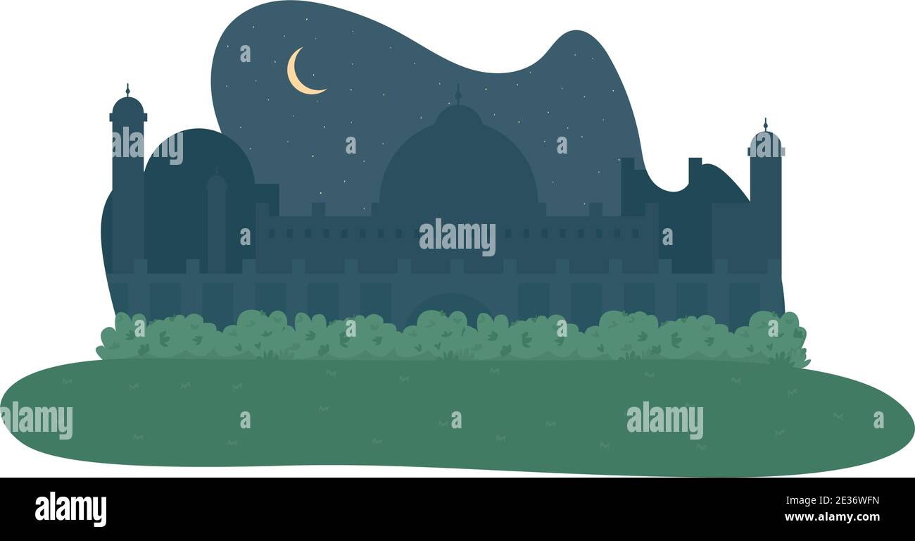 Minaret di notte 2D vettore web banner, poster Illustrazione Vettoriale