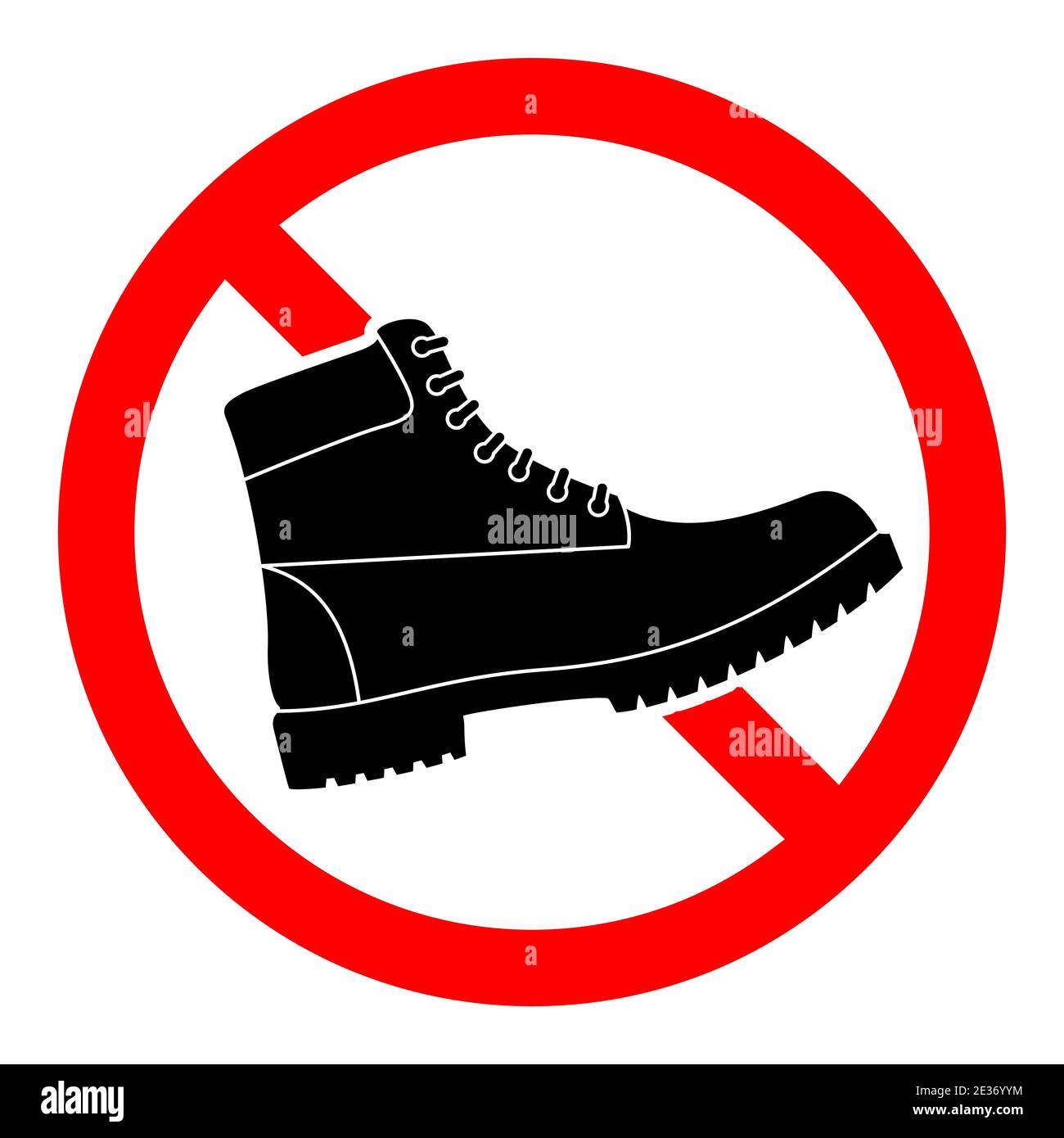Icona Ban boot (Ban avvio) Cartello di divieto scarponi da trekking. SEGNALE DI STOP. Illustrazione vettoriale. Gli scarponi da trekking con il cartello rosso di divieto. Illustrazione Vettoriale